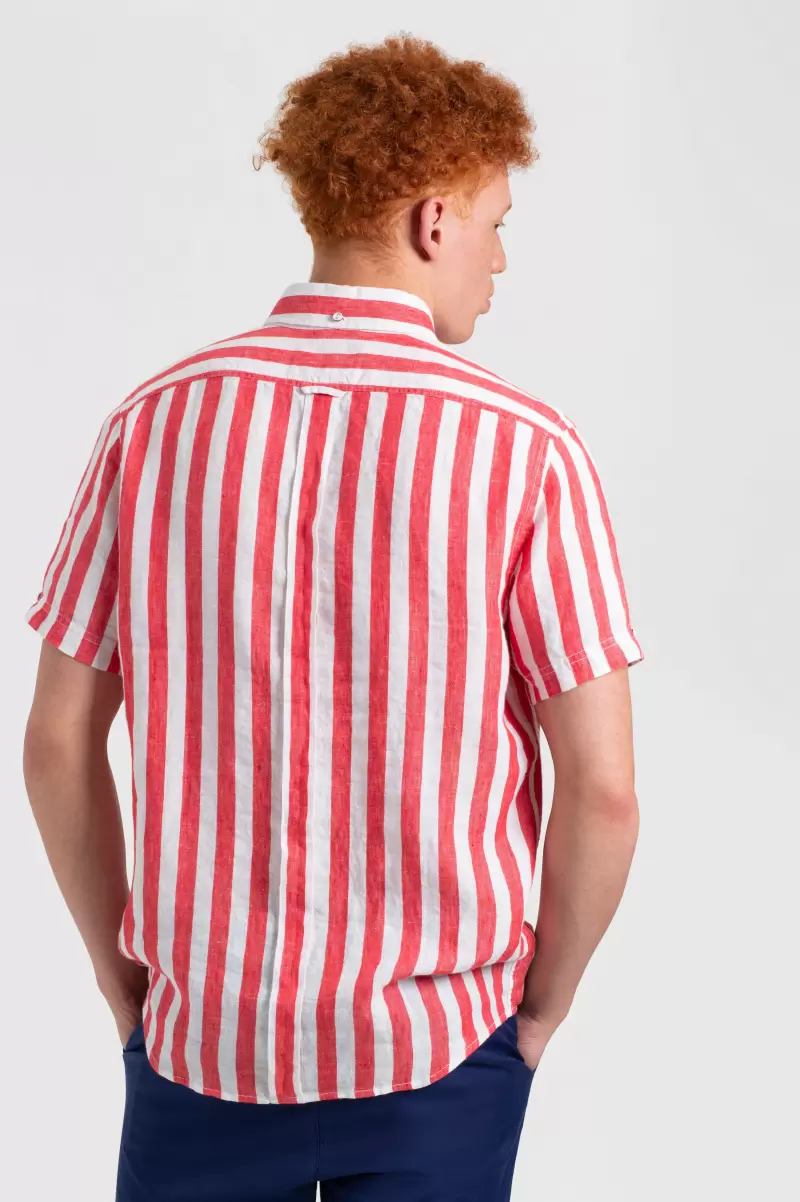 Shirts Tomato Red/Ecru B By Ben Sherman Candy Stripe Linen Short Sleeve Shirt - Red/Ecru Lowest Price Guarantee Men - 3