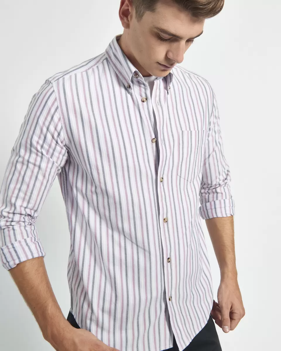 Classic Men Oxford Stripe Long-Sleeve Shirt - Grape Ben Sherman Shirts Grape - 3