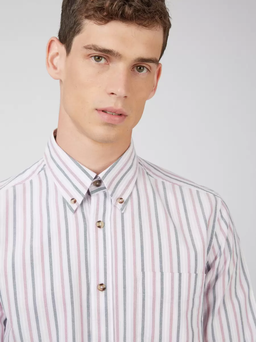 Classic Men Oxford Stripe Long-Sleeve Shirt - Grape Ben Sherman Shirts Grape - 4