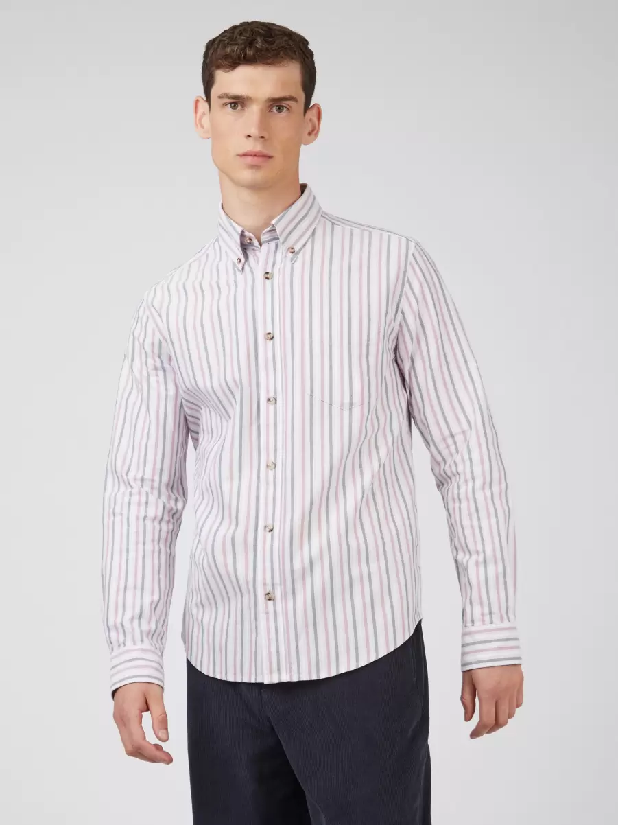 Classic Men Oxford Stripe Long-Sleeve Shirt - Grape Ben Sherman Shirts Grape - 5
