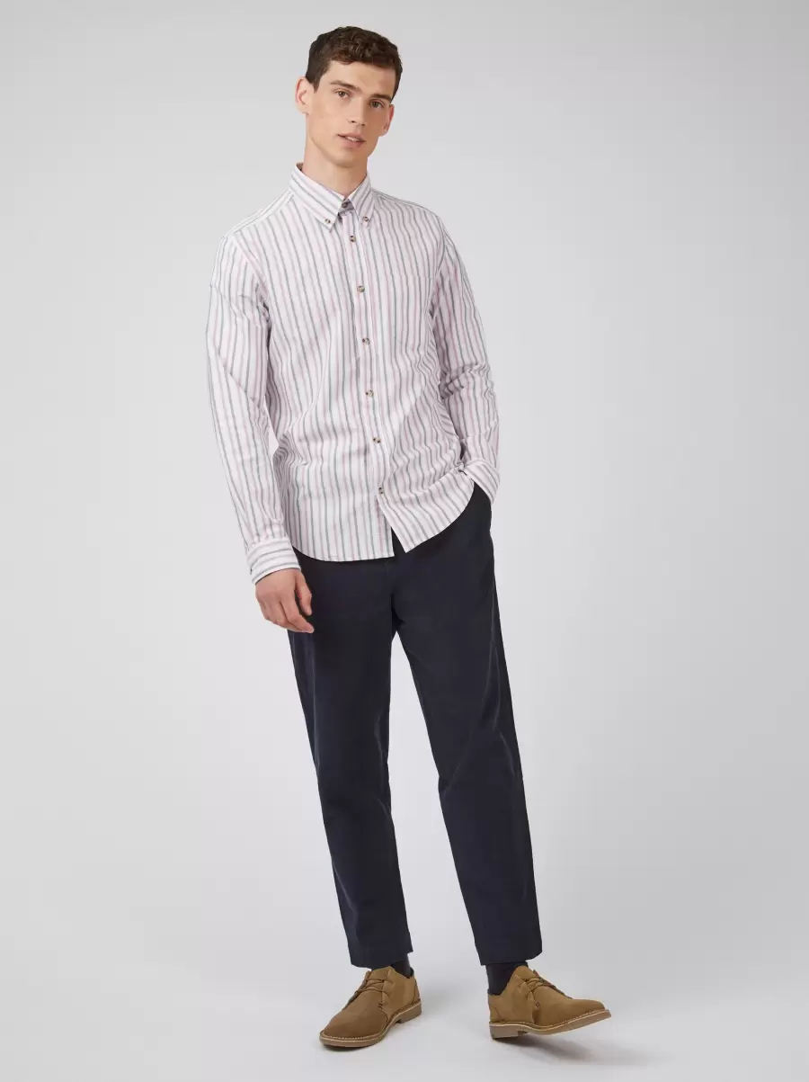 Classic Men Oxford Stripe Long-Sleeve Shirt - Grape Ben Sherman Shirts Grape - 7