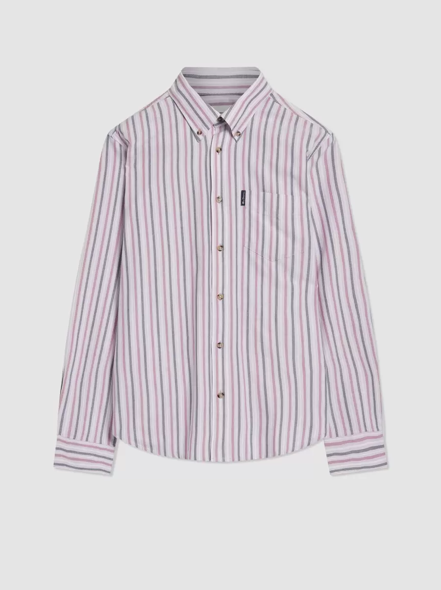 Classic Men Oxford Stripe Long-Sleeve Shirt - Grape Ben Sherman Shirts Grape