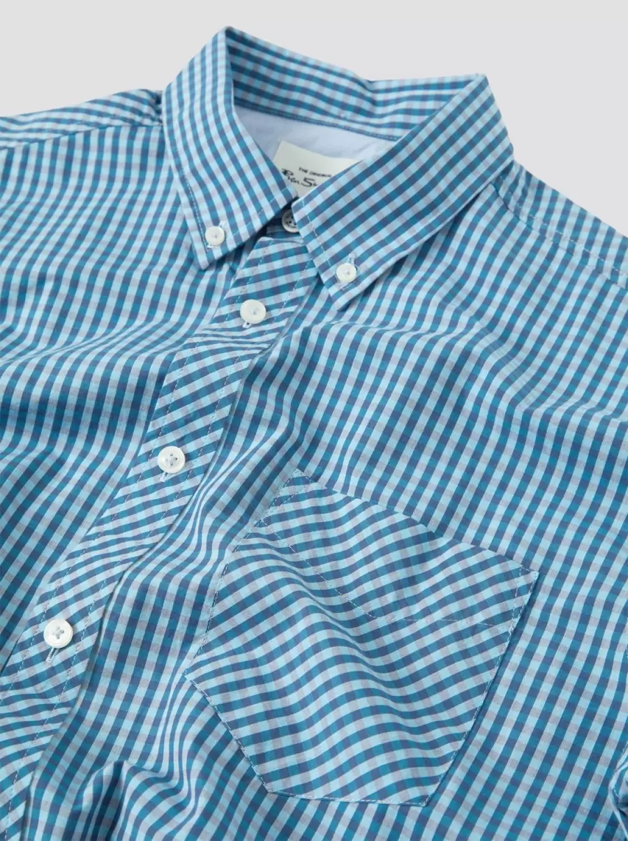 Shirts Blue Denim Signature Gingham Short-Sleeve Shirt Convenient Ben Sherman Men - 1