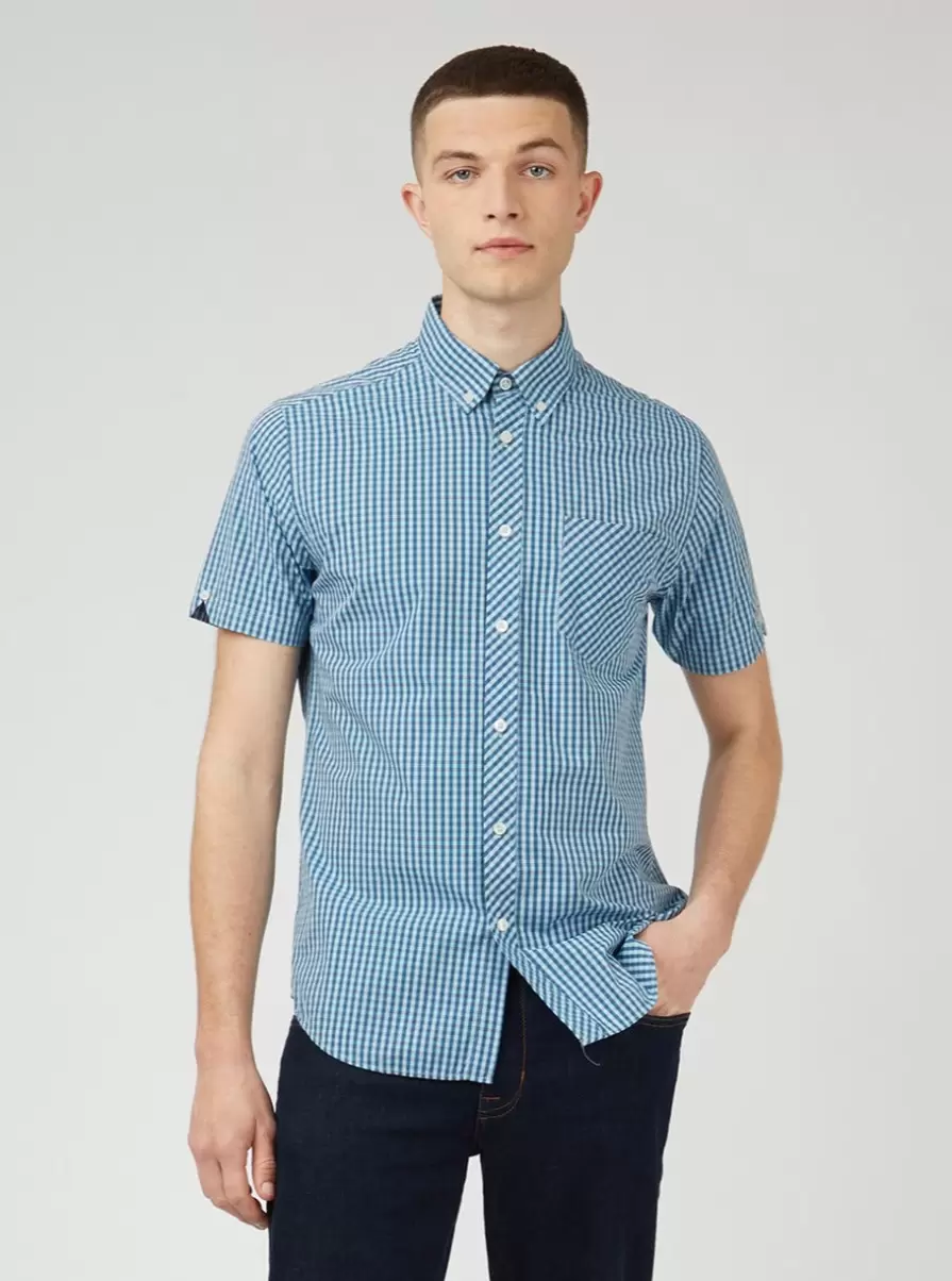 Shirts Blue Denim Signature Gingham Short-Sleeve Shirt Convenient Ben Sherman Men - 4