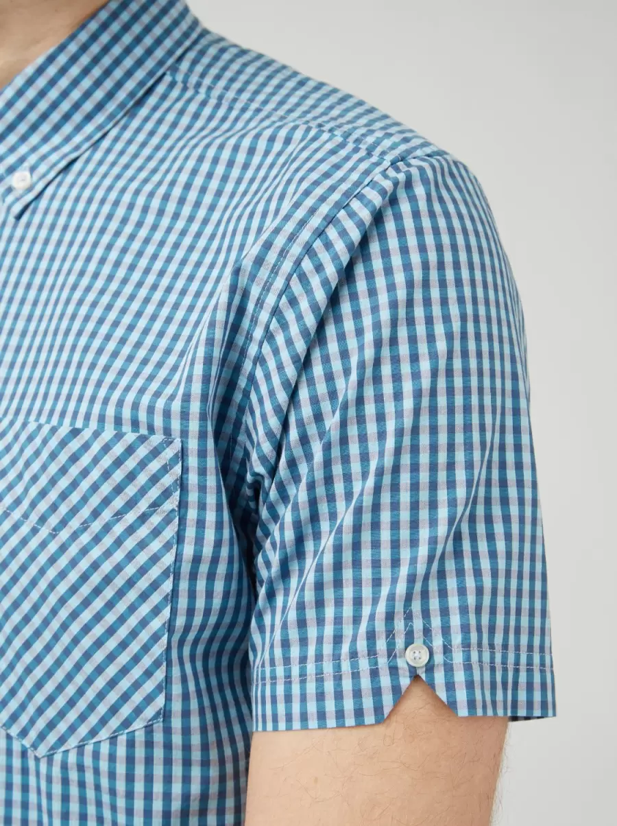 Shirts Blue Denim Signature Gingham Short-Sleeve Shirt Convenient Ben Sherman Men - 6