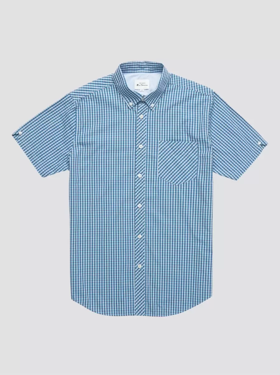 Shirts Blue Denim Signature Gingham Short-Sleeve Shirt Convenient Ben Sherman Men