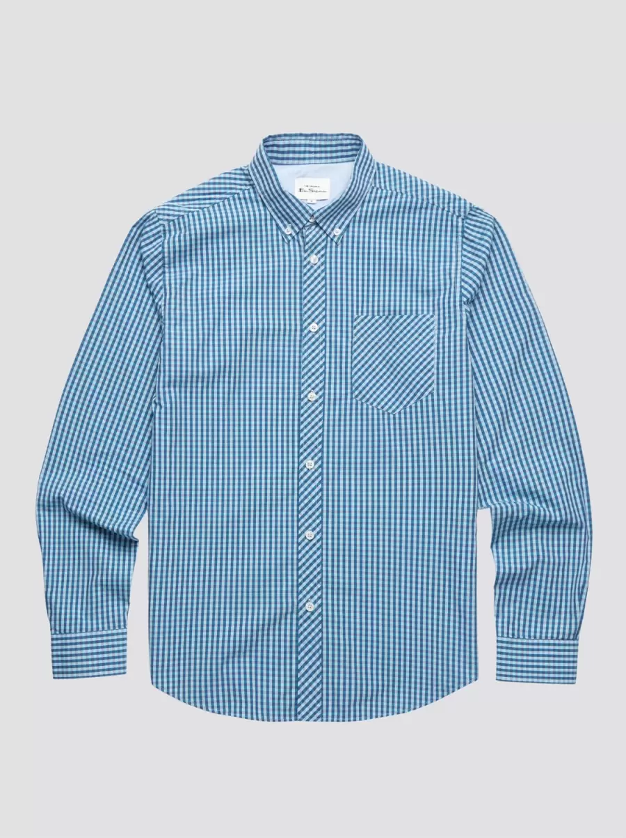 Blowout Blue Denim Signature Gingham Long-Sleeve Shirt Shirts Ben Sherman Men - 5