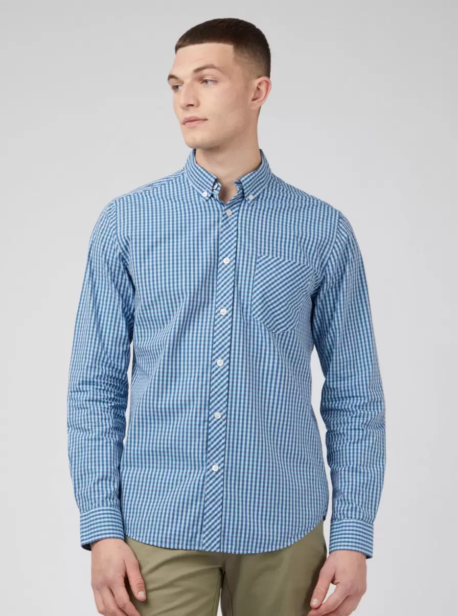 Blowout Blue Denim Signature Gingham Long-Sleeve Shirt Shirts Ben Sherman Men - 6