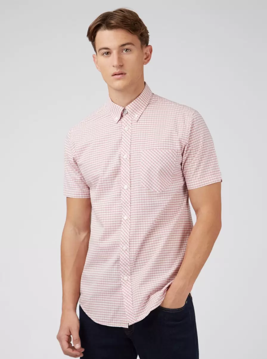 Men Shirts Ben Sherman Best Signature Gingham Short-Sleeve Shirt - Raspberry Raspberry - 2