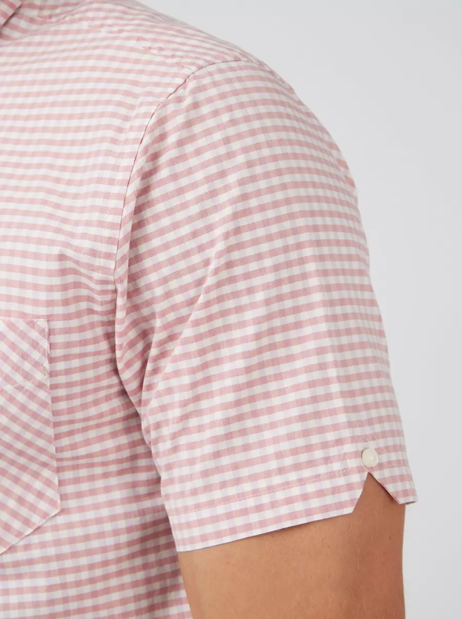 Men Shirts Ben Sherman Best Signature Gingham Short-Sleeve Shirt - Raspberry Raspberry - 5