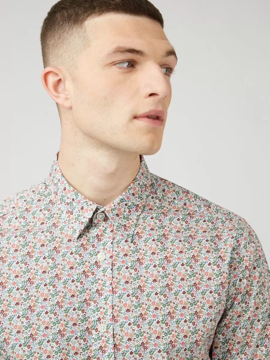 Floral Print Long-Sleeve Shirt Shirts Men Exclusive White Ben Sherman - 1