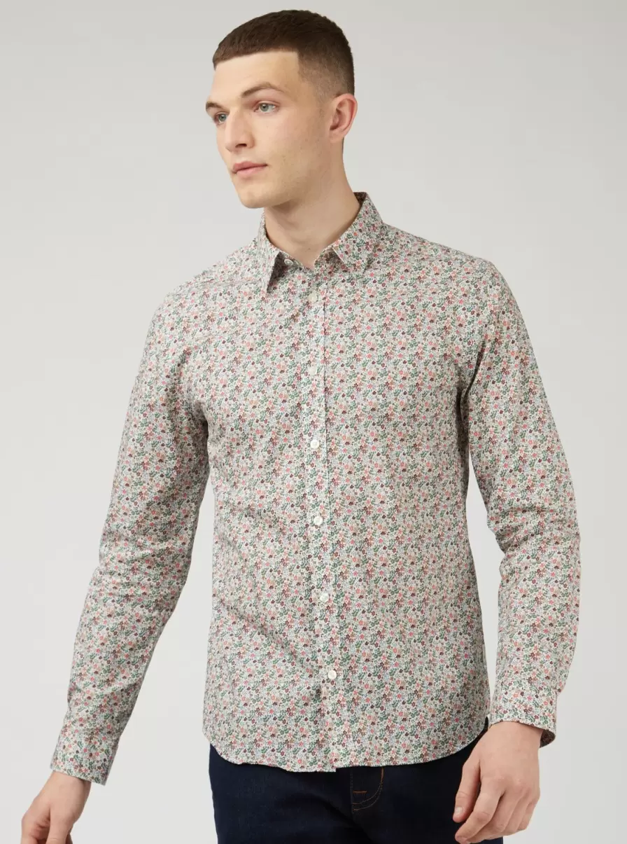 Floral Print Long-Sleeve Shirt Shirts Men Exclusive White Ben Sherman - 5