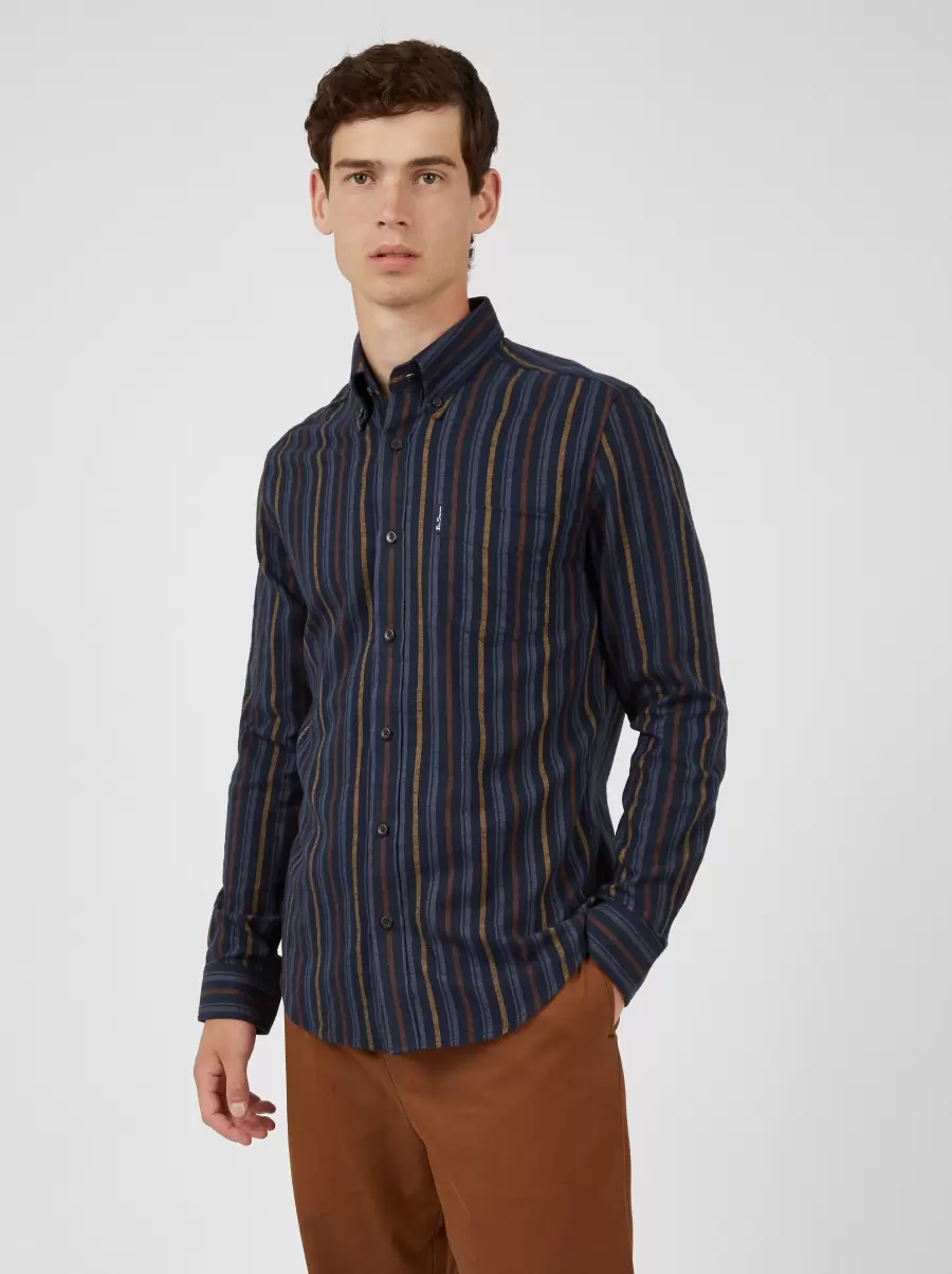 Intuitive Men Midnight Long-Sleeve Brushed Vertical-Stripe Shirt - Midnight Ben Sherman Shirts - 1
