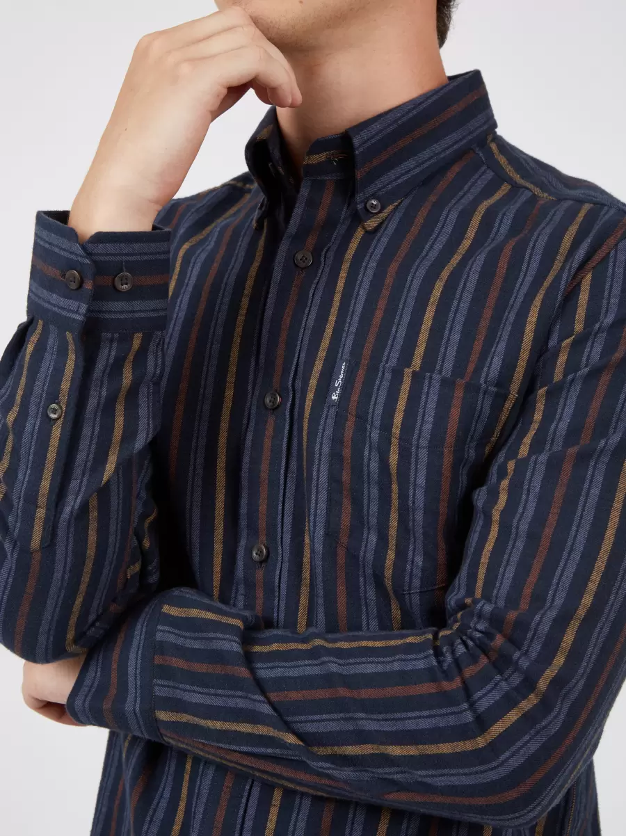 Intuitive Men Midnight Long-Sleeve Brushed Vertical-Stripe Shirt - Midnight Ben Sherman Shirts - 3
