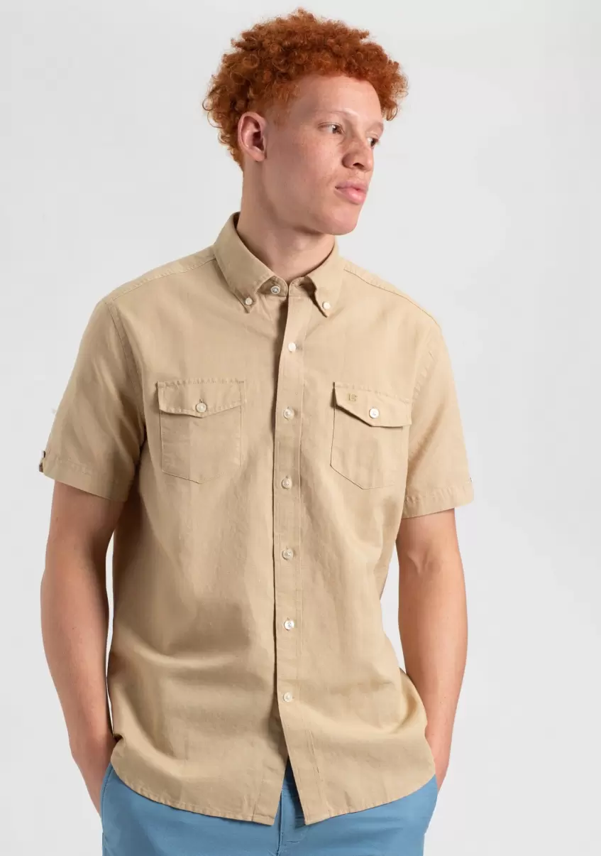 Ben Sherman Garment Dye Short-Sleeve Linen Shirt - Sand Shirts Men Craft Sand - 1
