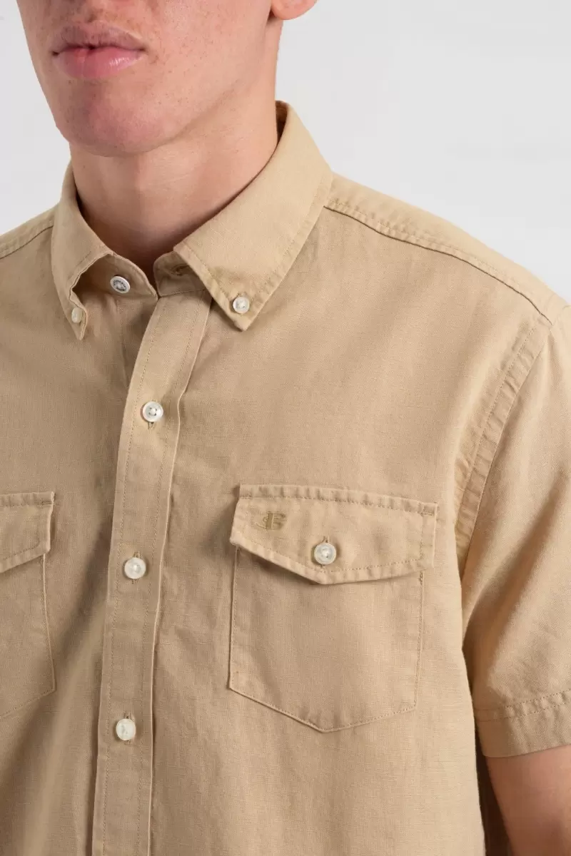 Ben Sherman Garment Dye Short-Sleeve Linen Shirt - Sand Shirts Men Craft Sand - 2