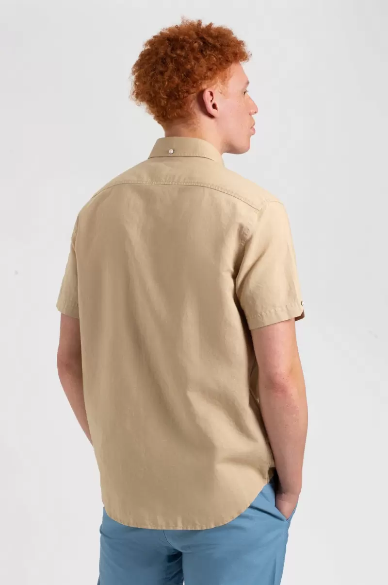 Ben Sherman Garment Dye Short-Sleeve Linen Shirt - Sand Shirts Men Craft Sand - 3