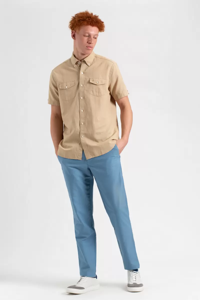 Ben Sherman Garment Dye Short-Sleeve Linen Shirt - Sand Shirts Men Craft Sand - 4