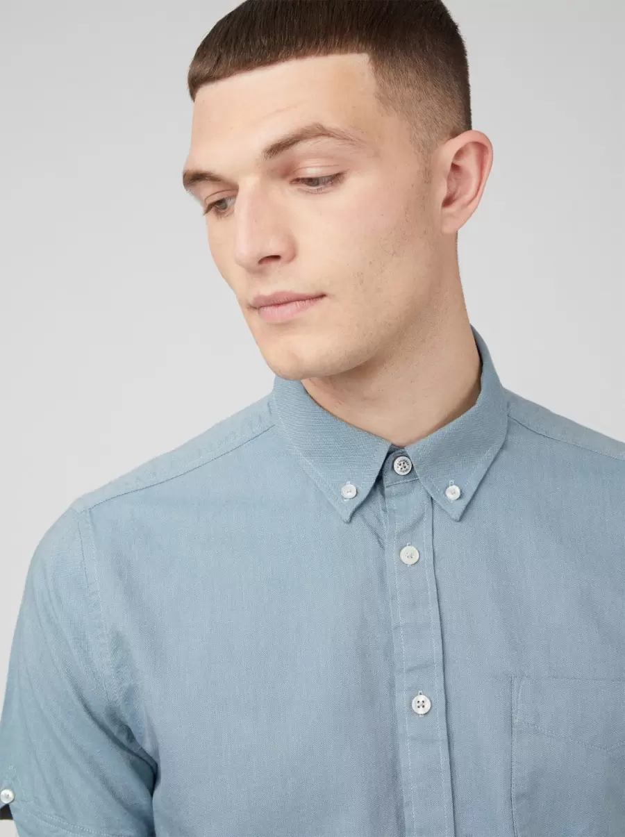 Men Signature Organic Short-Sleeve Oxford Shirt - Blue Shadow Blue Shadow Shirts Ben Sherman Exclusive Offer - 2