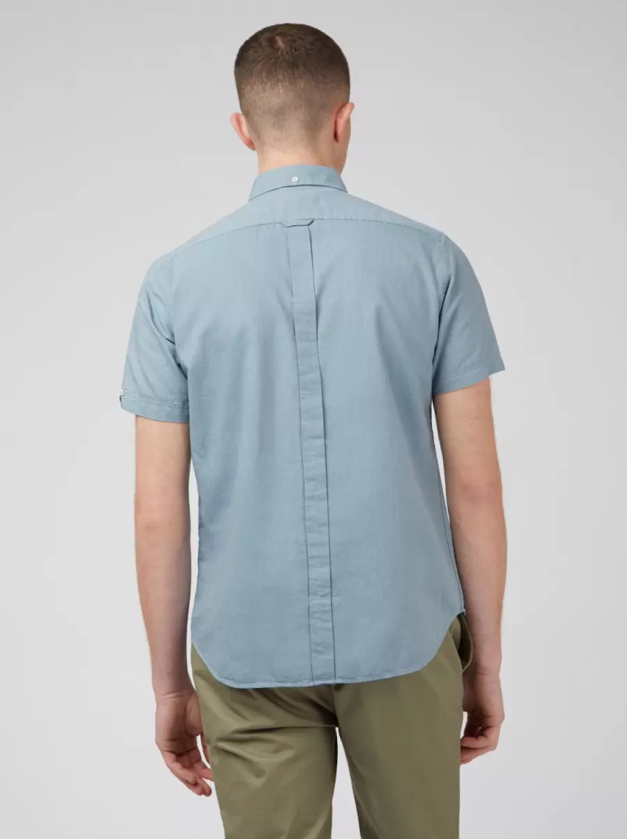 Men Signature Organic Short-Sleeve Oxford Shirt - Blue Shadow Blue Shadow Shirts Ben Sherman Exclusive Offer - 3