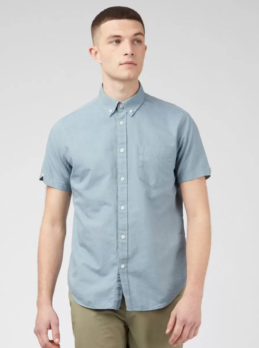 Men Signature Organic Short-Sleeve Oxford Shirt - Blue Shadow Blue Shadow Shirts Ben Sherman Exclusive Offer - 4