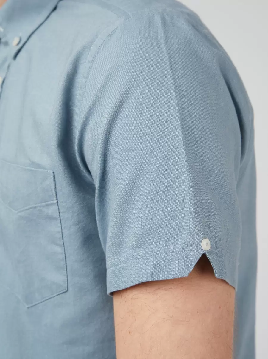 Men Signature Organic Short-Sleeve Oxford Shirt - Blue Shadow Blue Shadow Shirts Ben Sherman Exclusive Offer - 5