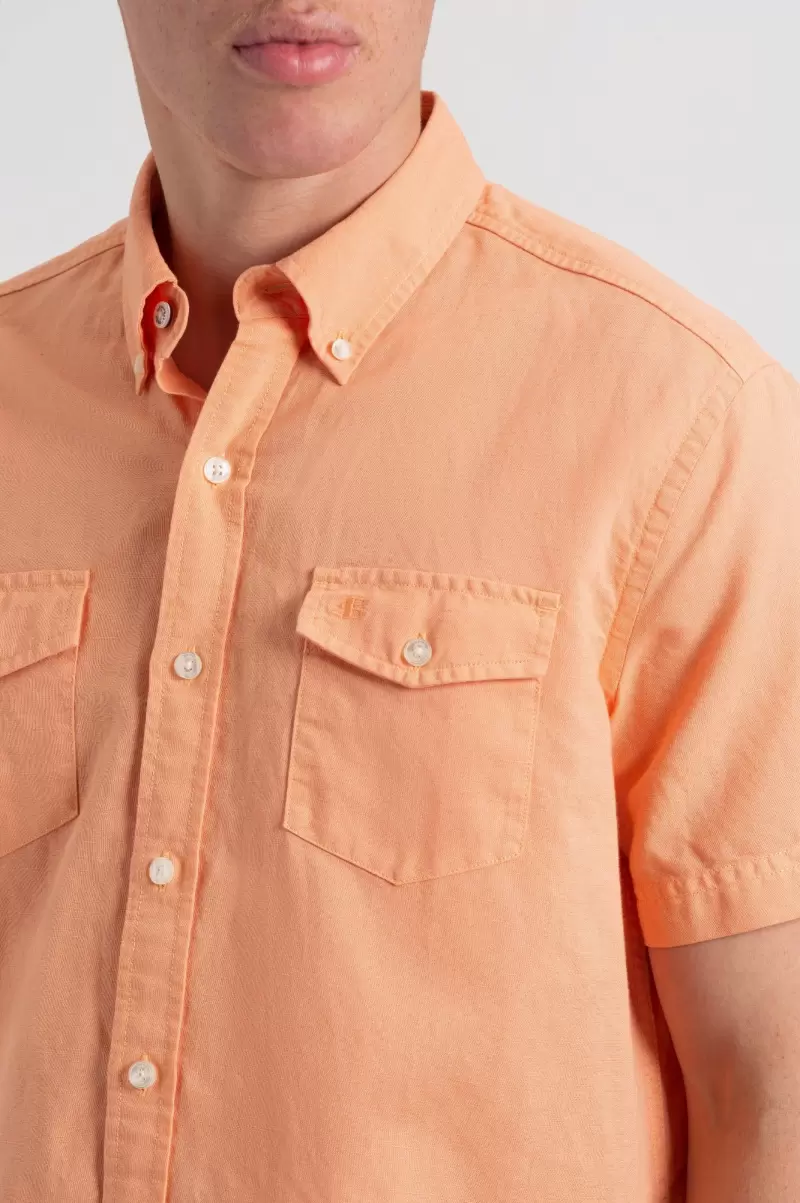 Washed Orange Ben Sherman Garment Dye Short-Sleeve Linen Shirt - Washed Orange Men Shirts Bargain - 2