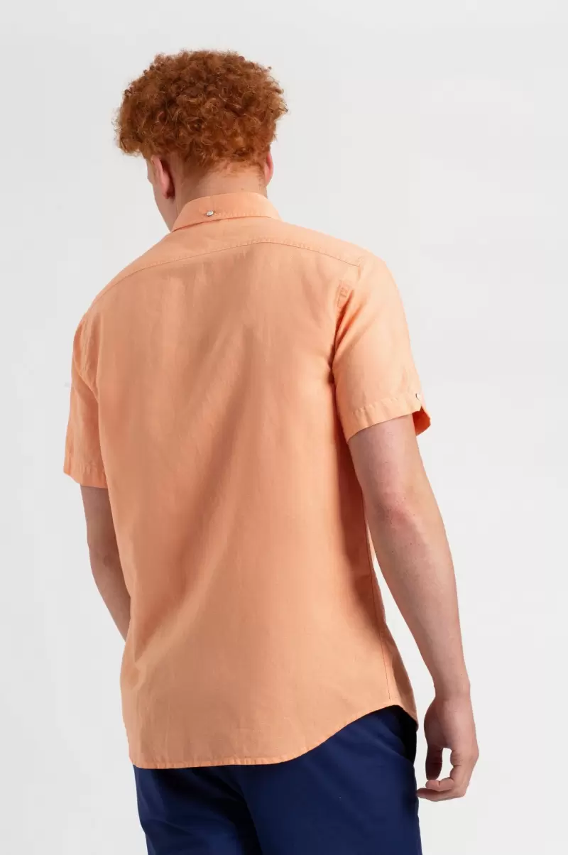 Washed Orange Ben Sherman Garment Dye Short-Sleeve Linen Shirt - Washed Orange Men Shirts Bargain - 3