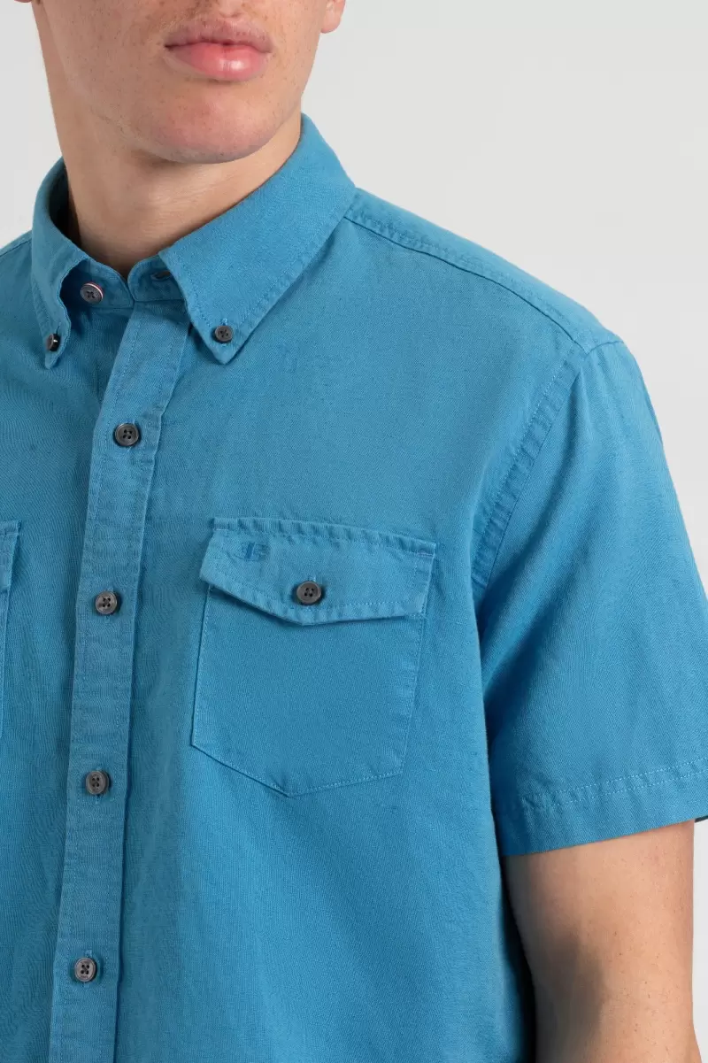 Ben Sherman Parisian Blue Garment Dye Short-Sleeve Linen Shirt - Parisian Blue Sale Men Shirts - 2