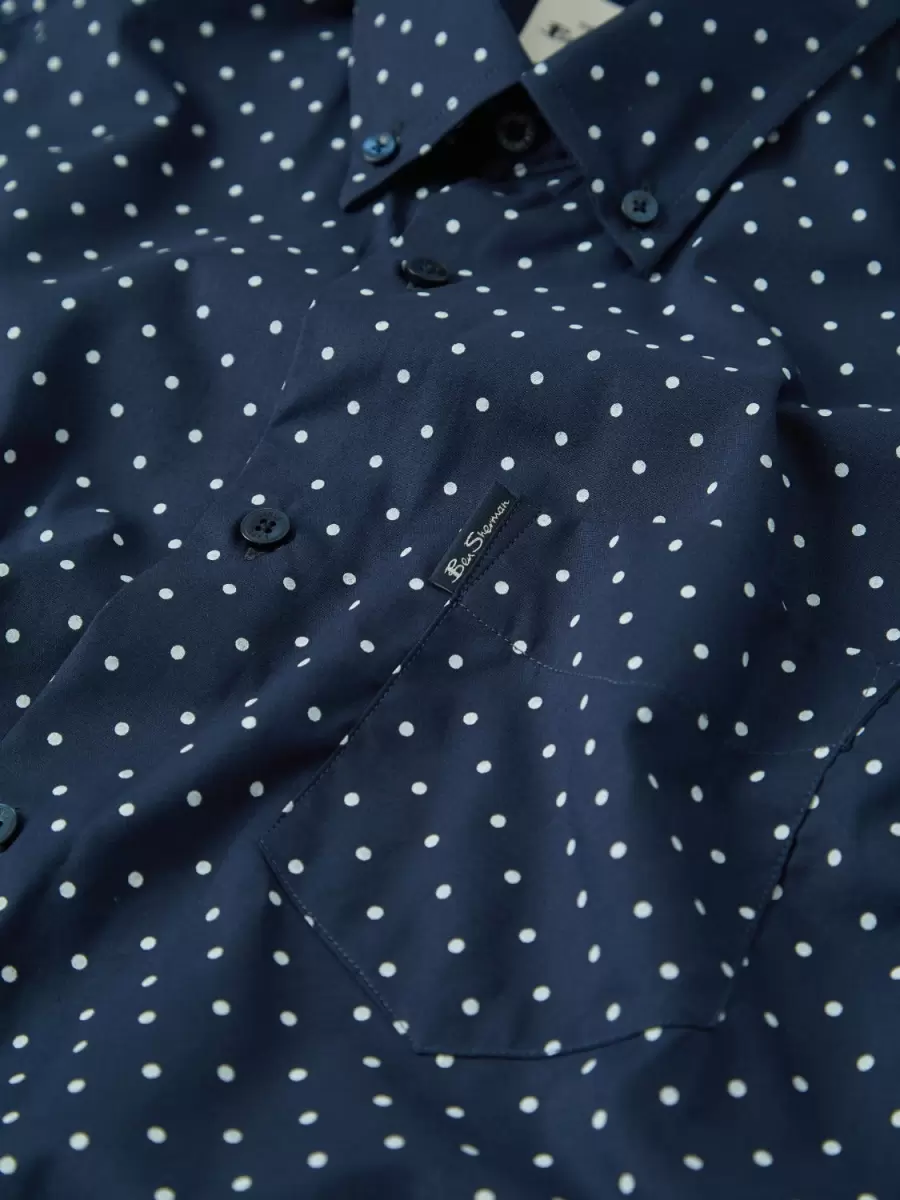 Navy Polka Dot Print Long-Sleeve Shirt Sleek Dark Navy Shirts Men Ben Sherman - 2