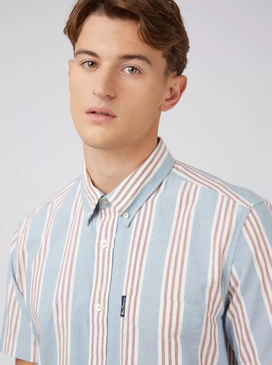 Ivy Block Stripe Short-Sleeve Shirt Blue Shadow Now Shirts Ben Sherman Men - 1