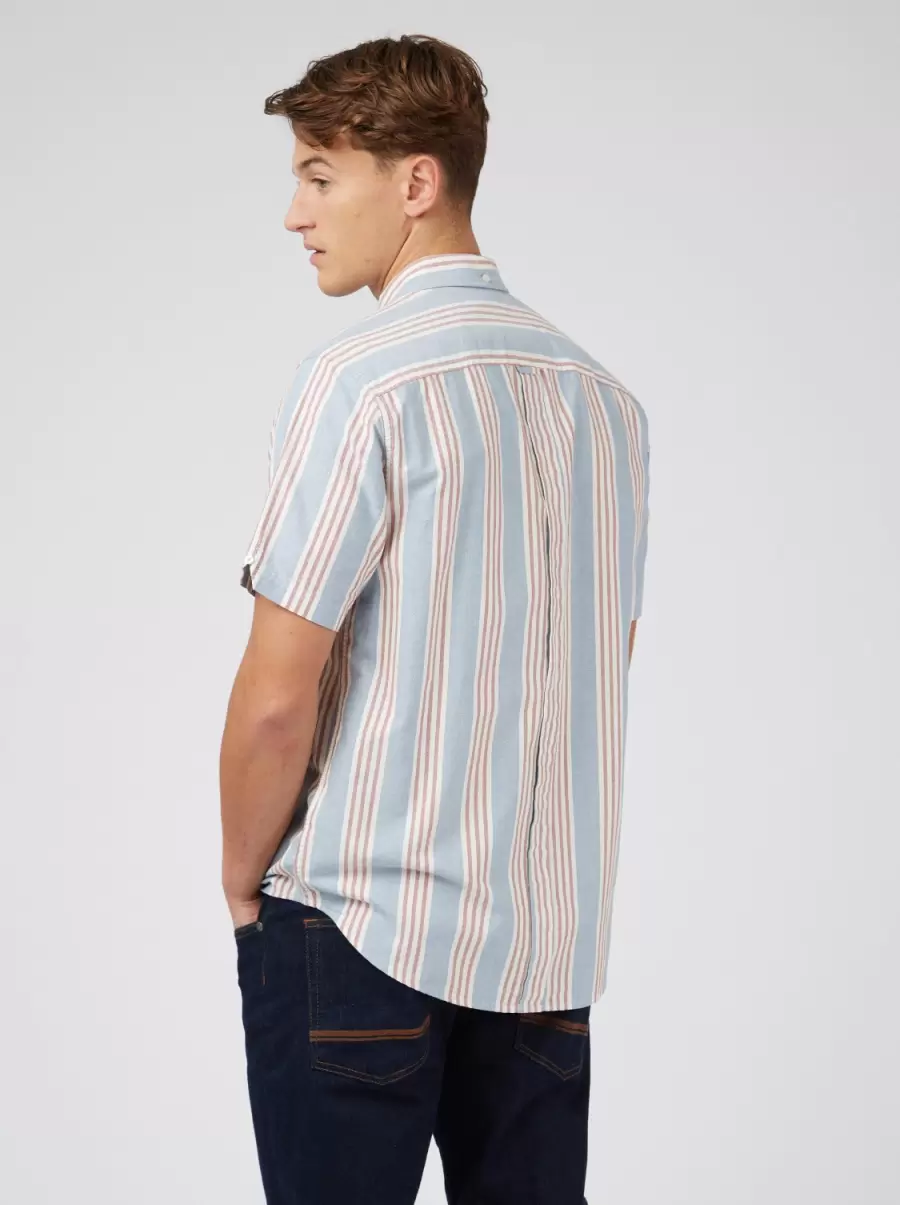 Ivy Block Stripe Short-Sleeve Shirt Blue Shadow Now Shirts Ben Sherman Men - 8