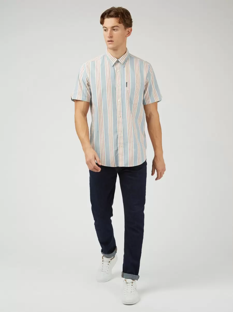 Ivy Block Stripe Short-Sleeve Shirt Blue Shadow Now Shirts Ben Sherman Men - 9