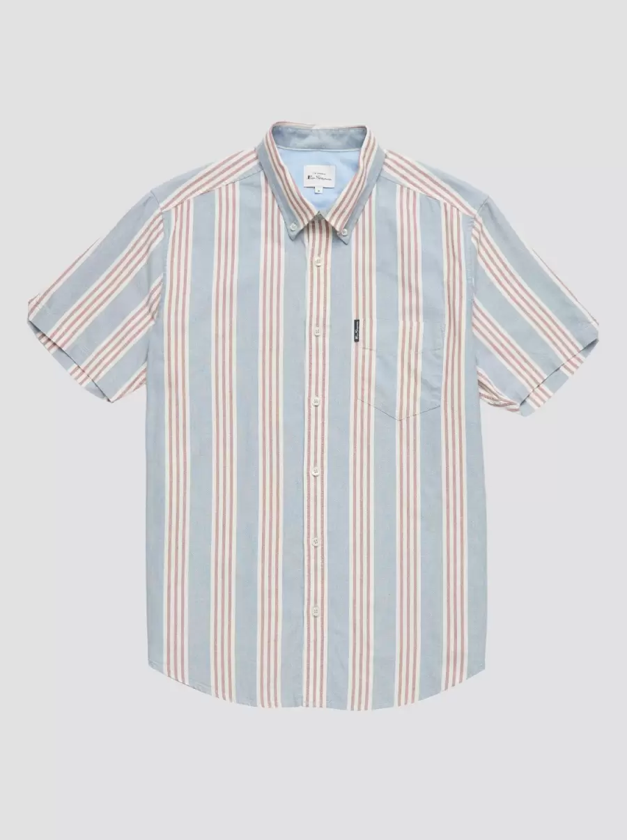 Ivy Block Stripe Short-Sleeve Shirt Blue Shadow Now Shirts Ben Sherman Men