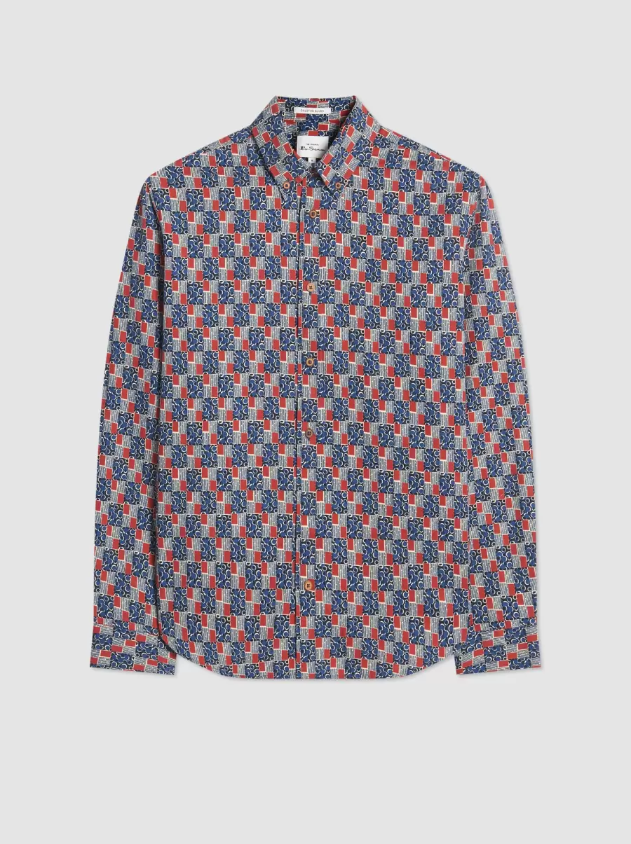 1950S Checkerboard Print Shirt Indigo Shirts Ben Sherman Compact Men - 3