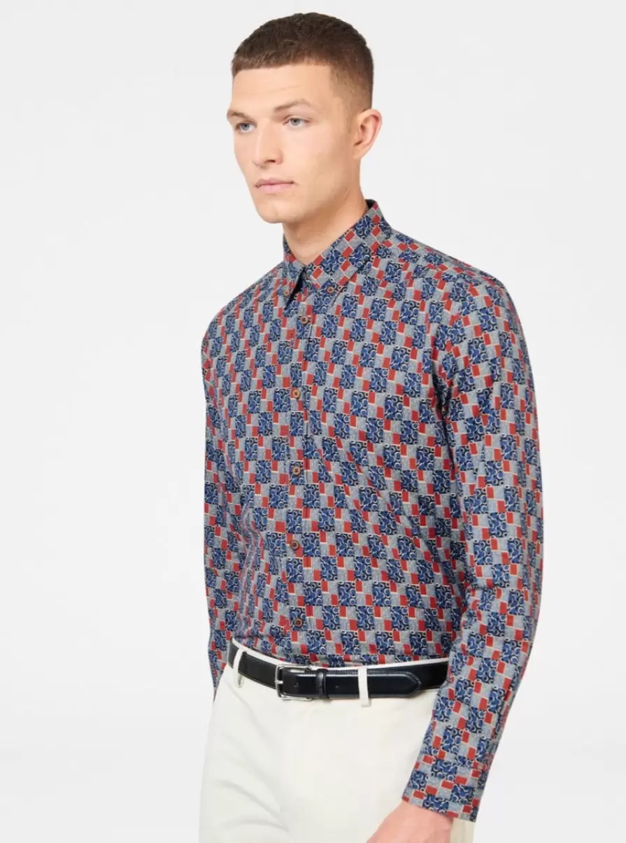 1950S Checkerboard Print Shirt Indigo Shirts Ben Sherman Compact Men - 5
