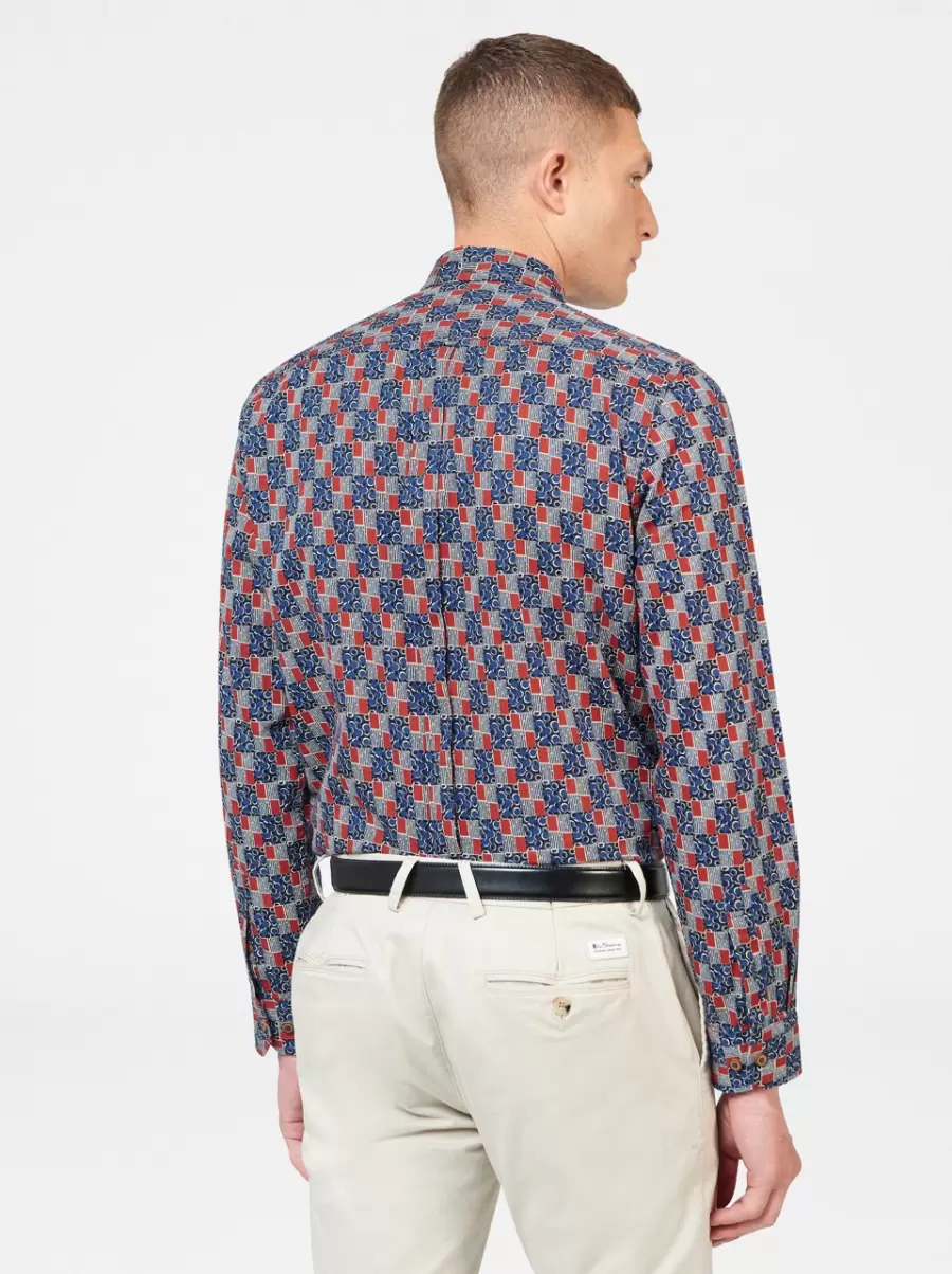 1950S Checkerboard Print Shirt Indigo Shirts Ben Sherman Compact Men - 6