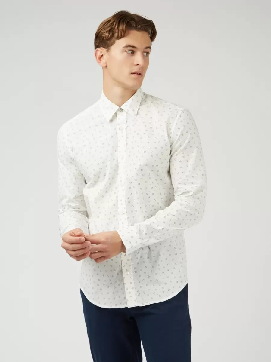 Scattered Spot Print Long-Sleeve Shirt - Ivory Intuitive Men Shirts Ivory Ben Sherman - 2