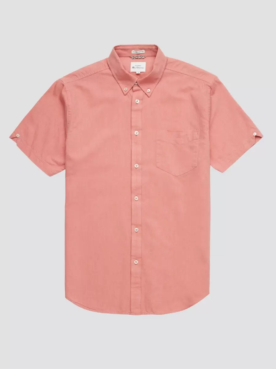 Raspberry|Default Title Ben Sherman Men High-Performance Signature Organic Short-Sleeve Oxford Shirt - Raspberry Shirts