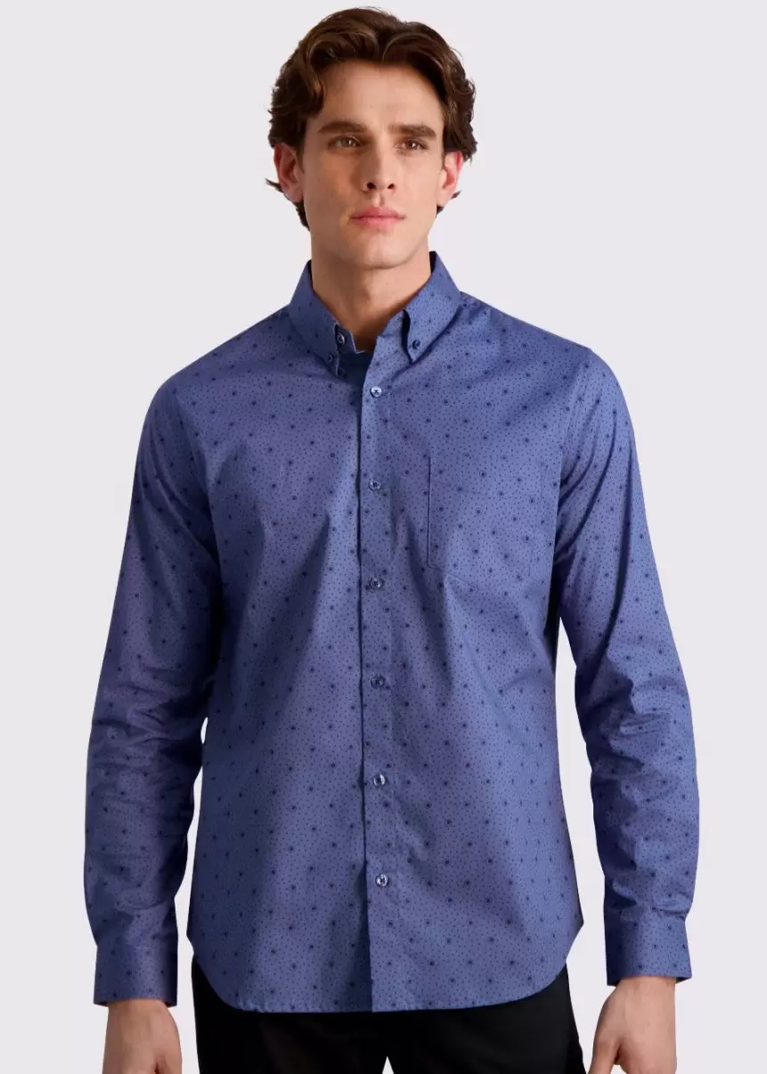 Shirts Latest Dot Print Long-Sleeve Shirt - Insignia Blue Ben Sherman Insignia Men