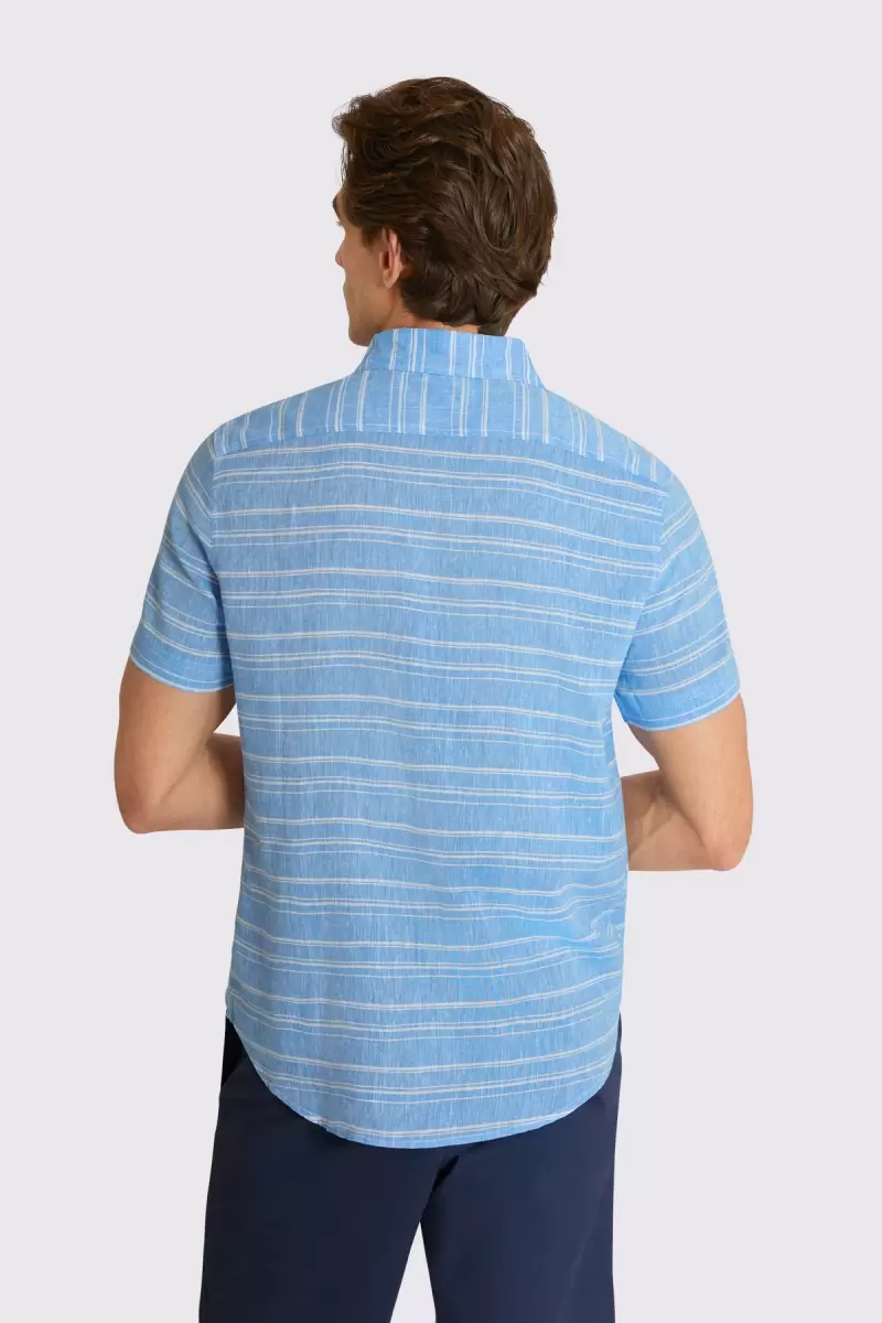 Linen Striped Short-Sleeve Shirt Sky Blue Shirts Tested Men Ben Sherman - 2
