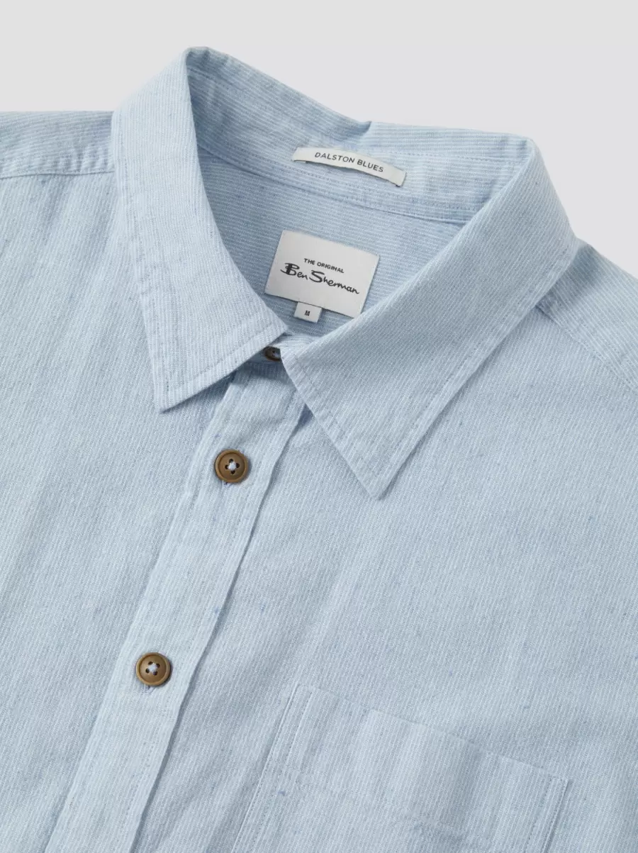 Pale Blue Men Lightweight Textured Summer Overshirt Classic Ben Sherman Shirts - 1