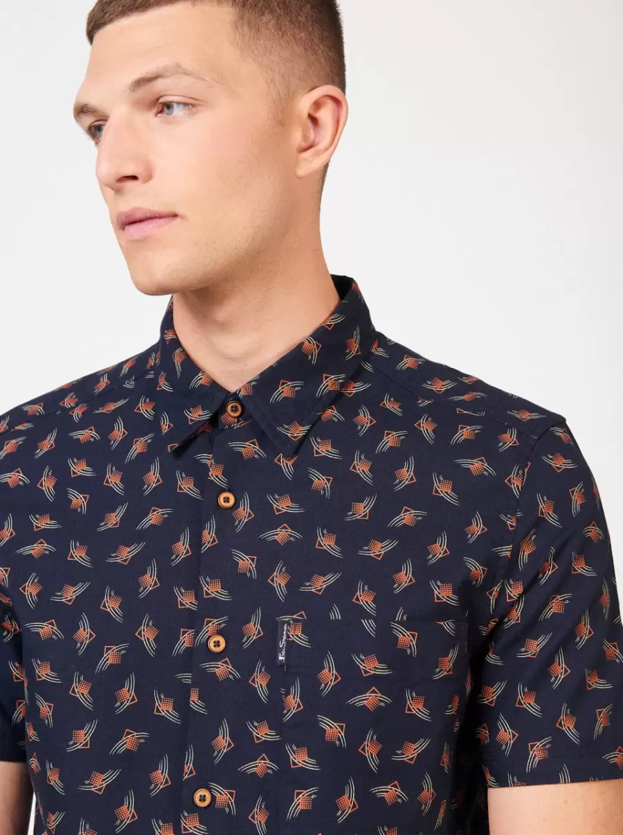 Men Shirts Art Deco Geo Print Shirt - Dark Navy Ben Sherman Dark Navy Trendy - 1
