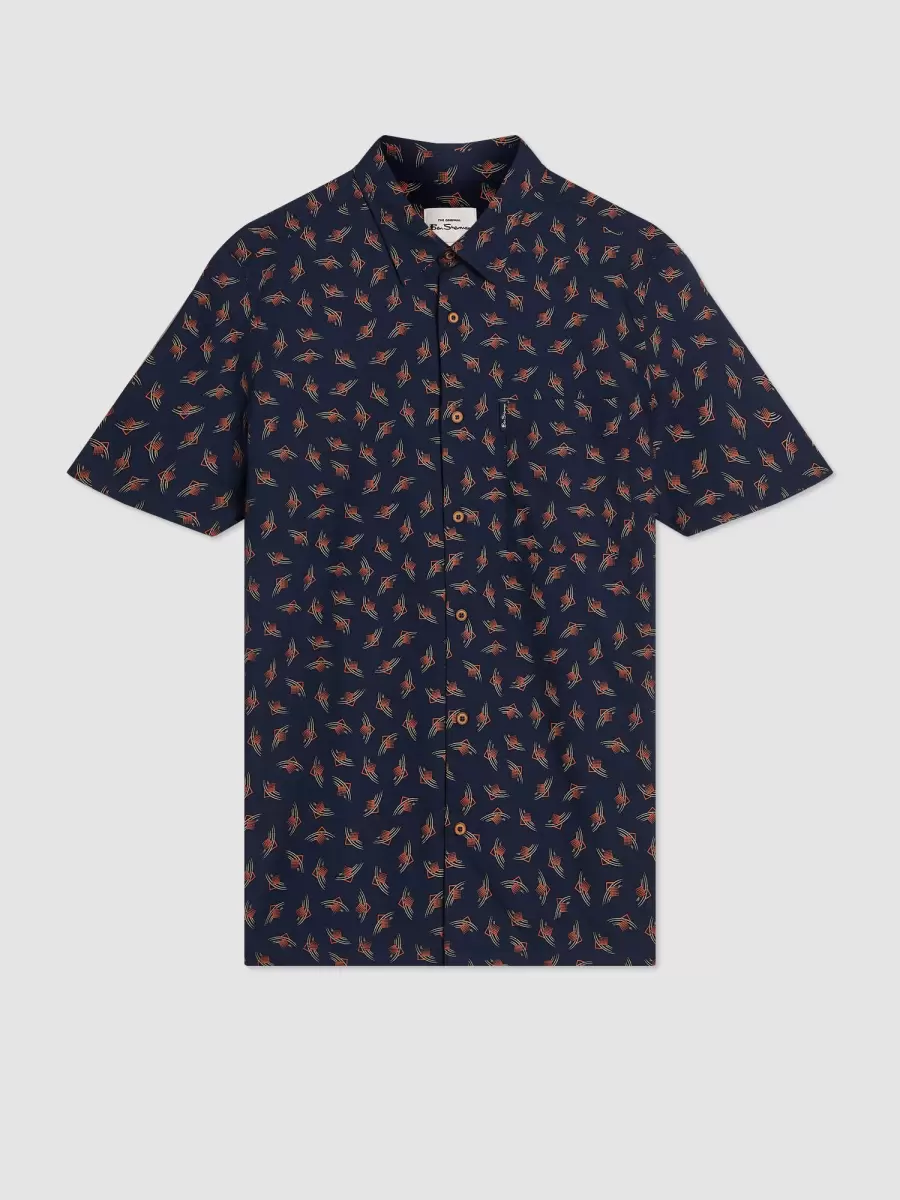 Men Shirts Art Deco Geo Print Shirt - Dark Navy Ben Sherman Dark Navy Trendy - 4
