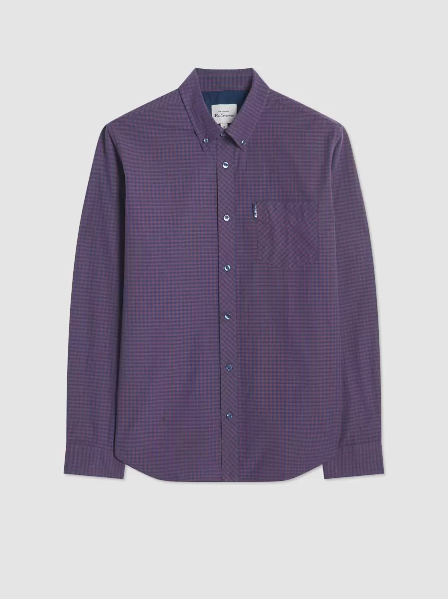 Shirts Signature Gingham Long-Sleeve Shirt - Plum Men Affordable Ben Sherman Plum
