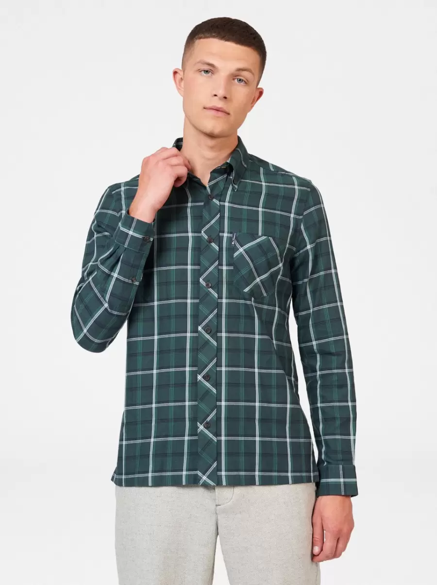 Grid Check Shirt - Fraser Green Shirts Ben Sherman Men Fraser Green Long-Lasting - 5