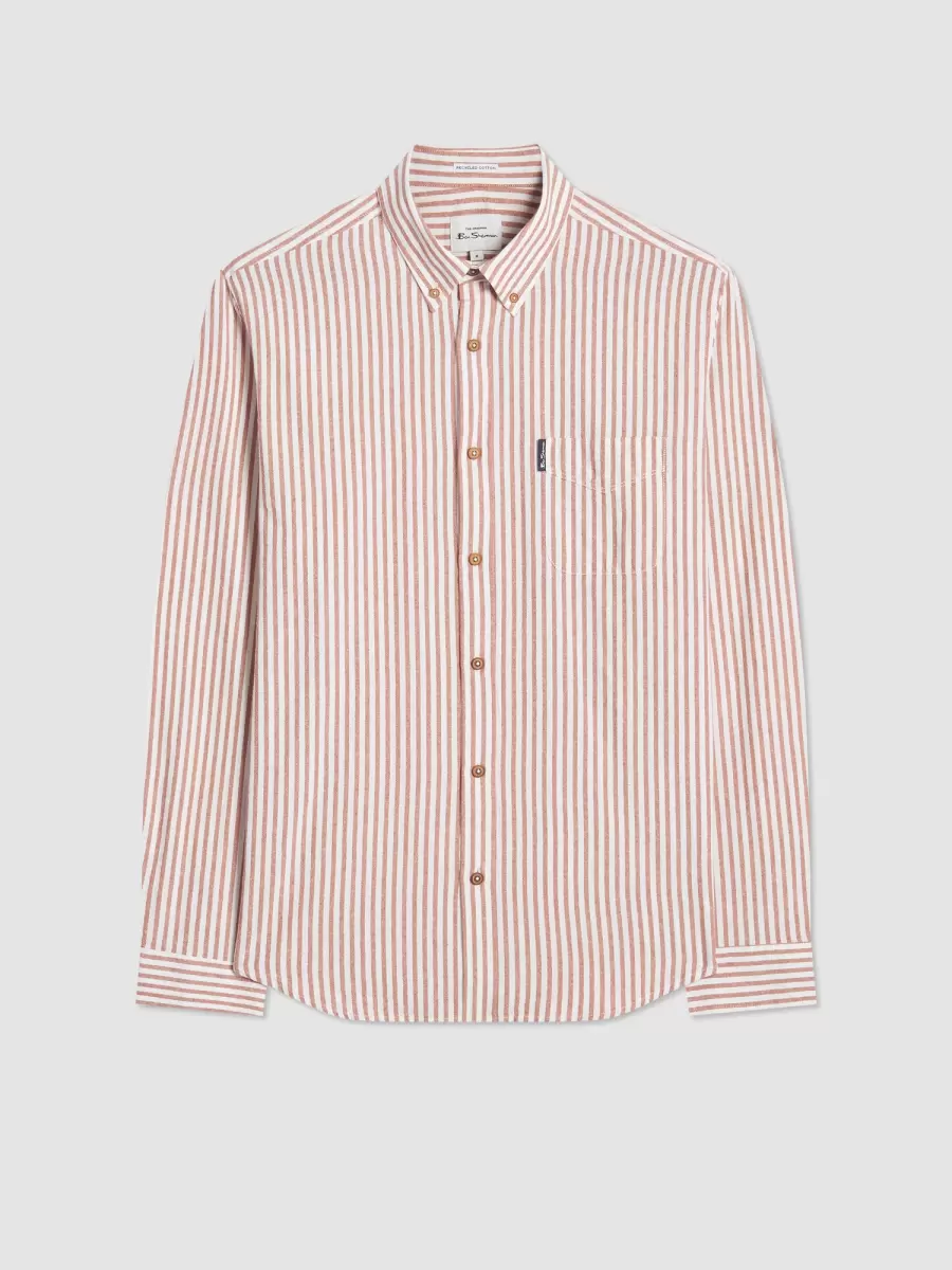 Shirts Ben Sherman Men Burnt Orange Discount Recycled Cotton Oxford Stripe Shirt - 3
