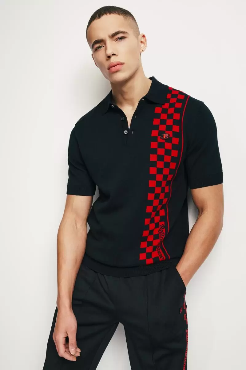 Rolling Stone Checker Knit Polo - Black Polos Contemporary Ben Sherman Men Black - 1