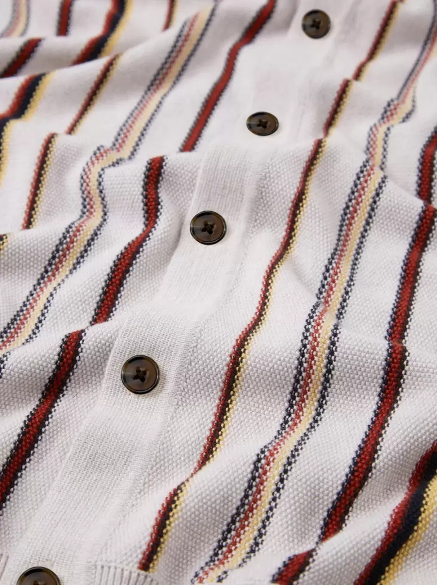 Striped Button-Down Knit Polo - Ivory Ben Sherman Ivory Clearance Men Polos - 2