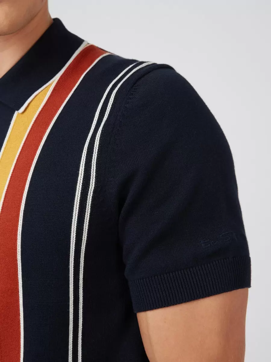 Dark Navy Men Polos Ben Sherman Signature Mod Knit Stripe Polo - Navy Luxury - 8